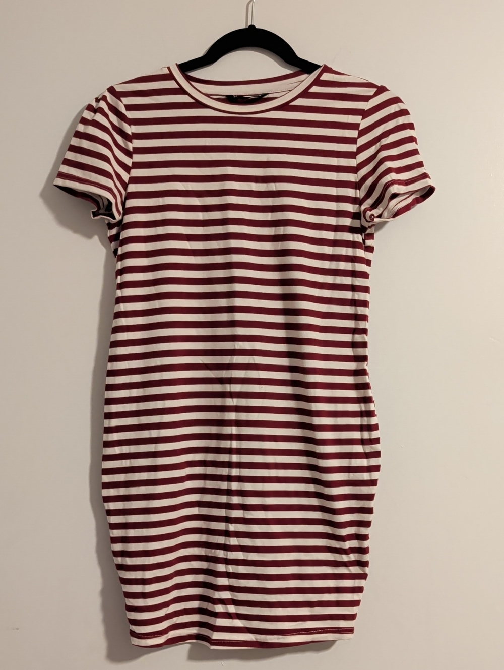 SHEIN Maroon and White Striped Tee Dress